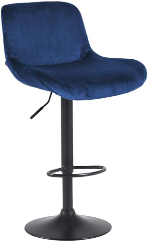 CLP Barhocker Solon Schwarz I Samtbezug oder Stoffbezug I Barstuhl höhenverstellbar und drehbar I gepolsterter Tresenhocker mit Rückenlehne, Farbe:blau, Material:Samt von CLP