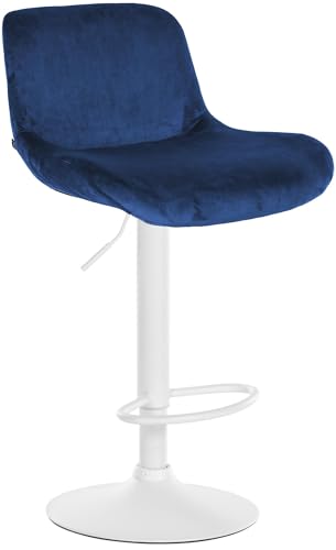 CLP Barhocker Solon Weiß I Samtbezug oder Stoffbezug I Barstuhl höhenverstellbar und drehbar I gepolsterter Tresenhocker mit Rückenlehne, Farbe:blau, Material:Samt von CLP