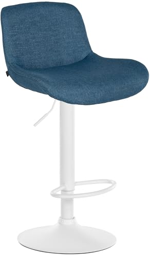 CLP Barhocker Solon Weiß I Samtbezug oder Stoffbezug I Barstuhl höhenverstellbar und drehbar I gepolsterter Tresenhocker mit Rückenlehne, Farbe:blau, Material:Stoff von CLP