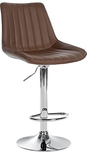 CLP Barhocker Toni Kunstleder I Höhenverstellbarer Barstuhl Mit Metallgestell I Thekenhocker Mit Integrierter Fußstütze, Farbe:braun, Gestell Farbe:Chrom von CLP
