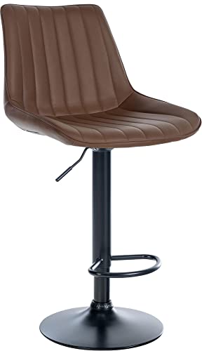 CLP Barhocker Toni Kunstleder I Höhenverstellbarer Barstuhl Mit Metallgestell I Thekenhocker Mit Integrierter Fußstütze, Farbe:braun, Gestell Farbe:schwarz von CLP
