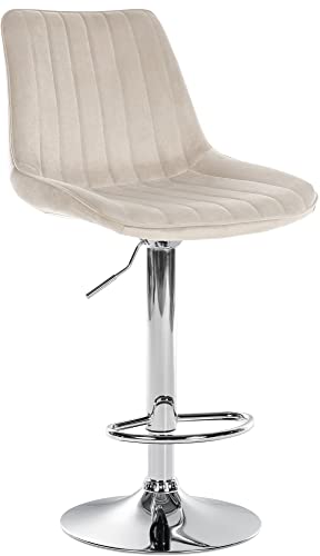 CLP Barhocker Toni Samt | Höhenverstellbarer Thekenhocker mit Rückenlehne | Barstuhl mit Metallgestell, Farbe:Creme, Gestell Farbe:Chrom CLP Barhocker Toni Samt | Höhenverstellbarer Thekenhocker mit Rückenlehne | Barstuhl mit Metallgestell, Farbe:Creme, Gestell Farbe:Chrom von CLP