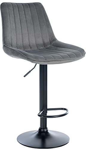 CLP Barhocker Toni Samt | Höhenverstellbarer Thekenhocker mit Rückenlehne | Barstuhl mit Metallgestell, Farbe:dunkelgrau, Gestell Farbe:schwarz von CLP