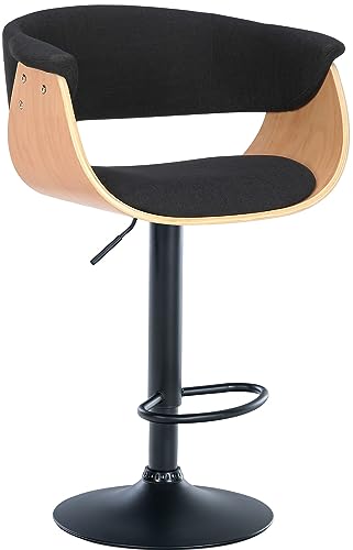 CLP Barhocker Vestal I Mit Holzsitz Und Armlehne I Höhenverstellbares Metallgestell Mit Fußstütze, Farbe:Natur/schwarz, Material:Stoff von CLP