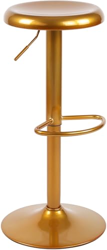 CLP Barhocker Williston | Thekenhocker mit eingelassener Sitzfläche | Höhenverstellbarer Barstuhl mit Drehfunktion und Fußstütze, Farbe:Gold von CLP