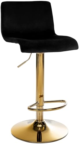 CLP Barhocker höhenverstellbar mit Lehne Hover, Barstuhl gepolstert Samtbezug, Tresenstuhl mit Metallgestell drehbar, Farbe:schwarz, Material Gestell:Metall Gold von CLP