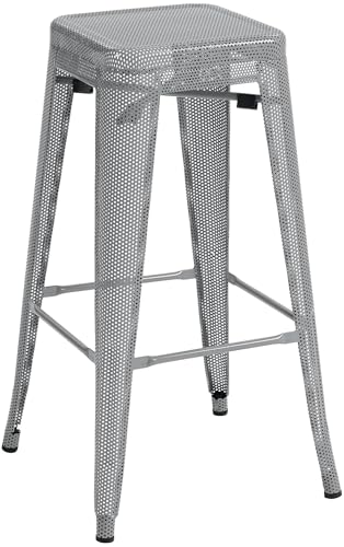 CLP Barhocker im Industrial-Stil, Barstuhl Asheville platzsparend stapelbar, Tresenstuhl aus stabilem Metall, bis 120 kg belastbar, Farbe:Silber von CLP