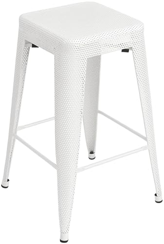 CLP Barhocker im Industrial-Stil, Barstuhl Asheville platzsparend stapelbar, Tresenstuhl aus stabilem Metall, bis 120 kg belastbar, Farbe:weiß von CLP