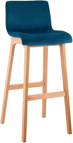 CLP Barhocker mit Lehne Hover, Barstuhl Holz Natura gepolstert mit Samtbezug, Tresenstuhl 77cm Sitzhöhe, Farbe:blau CLP Barhocker mit Lehne Hover, Barstuhl Holz Natura gepolstert mit Samtbezug, Tresenstuhl 77cm Sitzhöhe, Farbe:blau von CLP