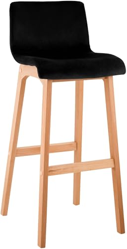 CLP Barhocker mit Lehne Hover, Barstuhl Holz Natura gepolstert mit Samtbezug, Tresenstuhl 77cm Sitzhöhe, Farbe:schwarz CLP Barhocker mit Lehne Hover, Barstuhl Holz Natura gepolstert mit Samtbezug, Tresenstuhl 77cm Sitzhöhe, Farbe:schwarz von CLP