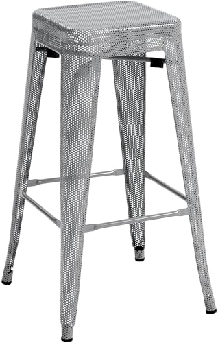 CLP Barhocker stapelbar im Industrial-Look, Barstuhl Etowah mit stabilem Metallgestell, Tresenhocker bis 120 kg belastbar, Farbe:Silber von CLP