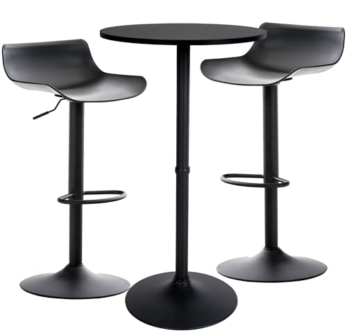 CLP Bartisch-Set Fernie I Runder Stehtisch Und 2X Barhocker Mit Kunststoff-Sitz, Farbe:schwarz von CLP