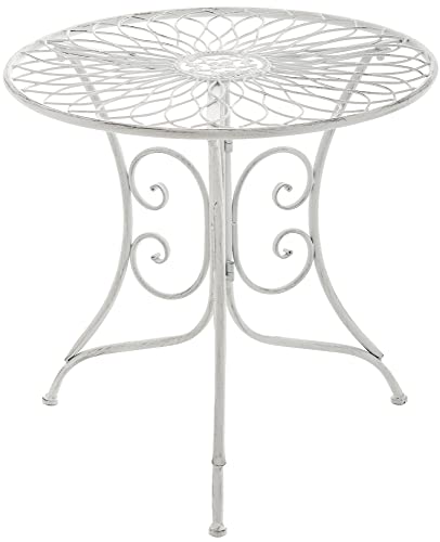 CLP Beistelltisch Ariano I Runder Balkontisch in Jugendstil I Eisentisch lackiert und wetterfest I Durchmesser 55 cm, Farbe:antik weiß von CLP