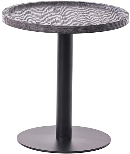 CLP Beistelltisch Aspen I Couchtisch mit runder Tischplatte aus Holz I Wohnzimmertisch mit matt-schwarzem Metallgestell, Farbe:grau, Größe:M von CLP