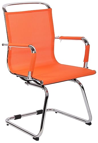 CLP Besucherstuhl Barnet Mesh I Mit Armlehne Und Chrom-Gestell I Atmungsaktiver Netz-Bezug, Farbe:orange von CLP