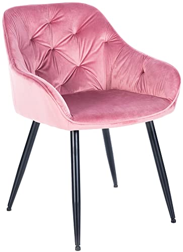 CLP Esszimmerstuhl Cassis Samtbezug I Gesteppter Polsterstuhl mit Rückenlehne I Stabiler Küchenstuhl mit Bodenschonern, Farbe:rosa, Material:Samt von CLP
