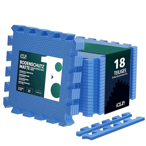 CLP Bodenschutzmatte Fitness 30x30 cm groß extra dick Set Puzzlematte, rutschfeste Schutzmatten für Pool, Fitnessraum und Boden, Farbe:blau, Set-Inhalt:18er-Set CLP Bodenschutzmatte Fitness 30x30 cm groß extra dick Set Puzzlematte, rutschfeste Schutzmatten für Pool, Fitnessraum und Boden, Farbe:blau, Set-Inhalt:18er-Set von CLP