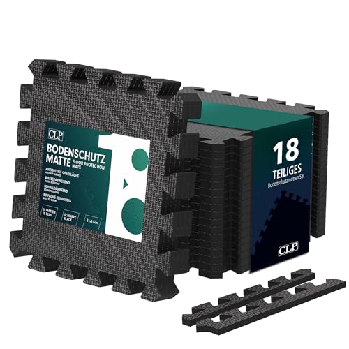 CLP Bodenschutzmatte Fitness 30x30 cm groß extra dick Set Puzzlematte, rutschfeste Schutzmatten für Pool, Fitnessraum und Boden, Farbe:schwarz, Set-Inhalt:18er-Set von CLP
