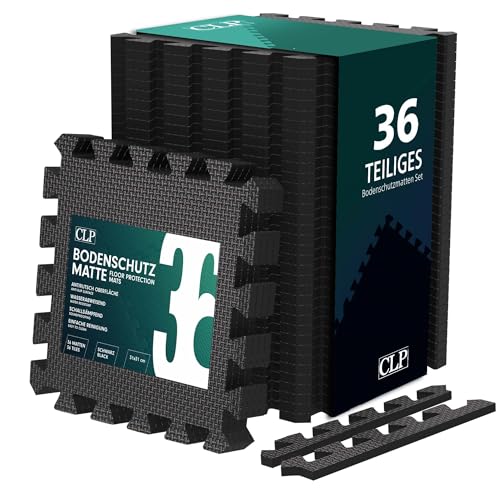 CLP Bodenschutzmatte Fitness 30x30 cm groß extra dick Set Puzzlematte, rutschfeste Schutzmatten für Pool, Fitnessraum und Boden, Farbe:schwarz, Set-Inhalt:36er-Set CLP Bodenschutzmatte Fitness 30x30 cm groß extra dick Set Puzzlematte, rutschfeste Schutzmatten für Pool, Fitnessraum und Boden, Farbe:schwarz, Set-Inhalt:36er-Set von CLP