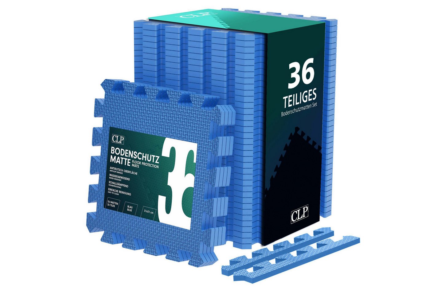 CLP Bodenschutzmatte Puzzlematte 30x30 cm, 36-St., rutschfest, für indoor und outdoor von CLP