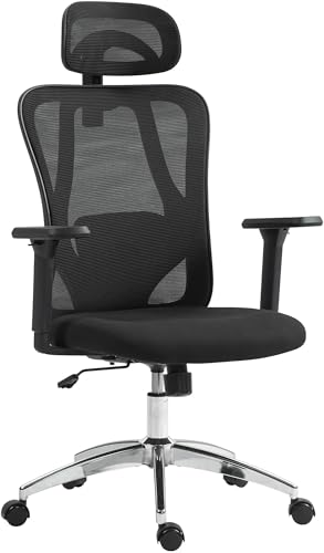 CLP Bürostuhl Bryden I ergonomischer Schreibtischstuhl I höhenverstellbarer Drehstuhl I mit Armlehnen und Kopfstütze, Farbe:schwarz von CLP