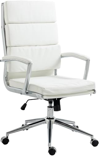 CLP Bürostuhl Cleveland I Ergonomischer Schreibtischstuhl I Höhenverstellbar mit Wippfunktion I Chefsessel mit Armlehnen, Farbe:weiß, Material:Kunstleder von CLP