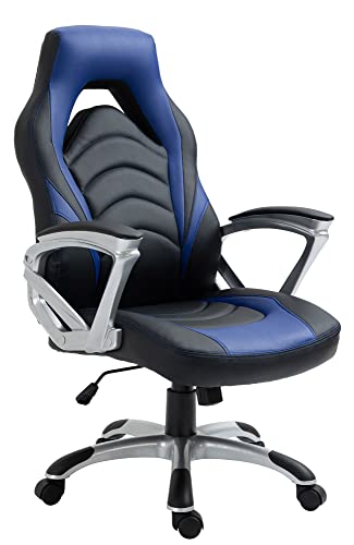 CLP Gaming Bürostuhl Foxton Kunstleder I Höhenverstellbarer Schreibtischstuhl I Drehstuhl Mit Gepolsterten Armlehnen, Farbe:schwarz/blau von CLP