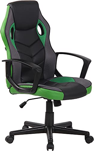 CLP Bürostuhl Glendale I Mit Kunstlederbezug Und Leichtlaufrollen | Schreibtischstuhl Mit Lehne | Höhenverstellbarer Ergonomischer Bürosessel, Farbe:schwarz/grün von CLP