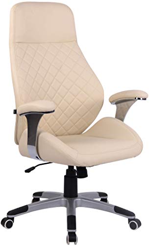 CLP Bürostuhl Layton Mit Leichtlaufrollen | Chefsessel Mit Lehne | Höhenverstellbarer Ergonomischer Bürosessel, Farbe:Creme, Material:Kunstleder von CLP