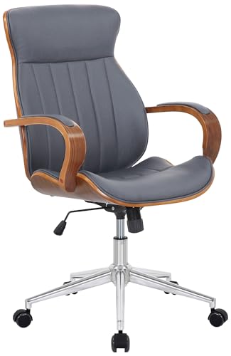CLP Bürostuhl Melilla Kunstleder I Ergonomischer Stuhl I Komfortables Sitzen I 360 Drehfunktion, Wippfunktion I Für Arbeit Und Home-Office, Farbe:walnuss/grau von CLP