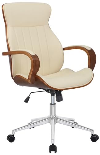 CLP Bürostuhl Melilla Kunstleder I Ergonomischer Stuhl I Komfortables Sitzen I 360 Drehfunktion, Wippfunktion I Für Arbeit Und Home-Office, Farbe:walnuss/Creme von CLP