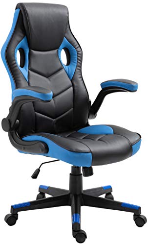 CLP Gaming Bürostuhl Omis Kunstleder I Schreibtischstuhl Höhenverstellbar I Drehstuhl Gepolstert Mit Wippmechanismus I Max. Belastbarkeit 120 kg, Farbe:schwarz/blau von CLP