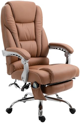 CLP Bürostuhl Pacific Kunstleder I Massage-Funktion I Ergonomisch, 360° Drehbar Mit Fußablage I Höhenverstellbar, Neigbare Rückenlehne, Farbe:Hellbraun von CLP