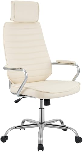 CLP Bürostuhl ergonomisch Rako, Schreibtischstuhl höhenverstellbar drehbar Kunstleder, Rückenlehne mit Kopfstütze, Armlehnen gepolstert, Farbe:Creme von CLP