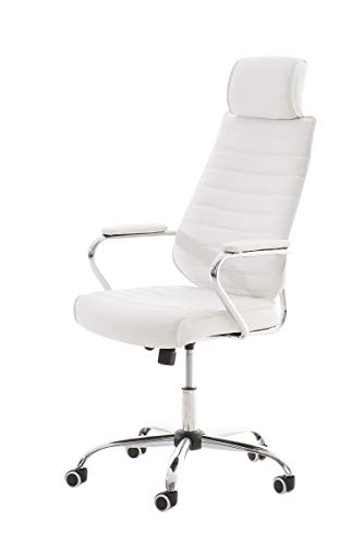 CLP Bürostuhl RAKO mit Kopfstütze und Laufrollen | Höhenverstellbarer Schreibtischstuhl mit Kunstlederbezug, Farbe:weiß von CLP
