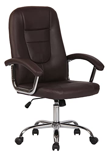 CLP Bürostuhl Reedville Mit Kunstlederbezug I Chefsessel Mit Gepolsterten Armlehnen I Ergonomischer Drehstuhl, Farbe:braun von CLP