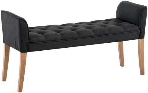 CLP Chaiselongue Cleopatra Polsterbank hochwertiger Polsterung und Stoffbezug I Sitzbank mit gestepptem Stoffbezug I Sitzhöhe von ca. 49 cm, Farbe:dunkelgrau, Gestell Farbe:antik-hell von CLP