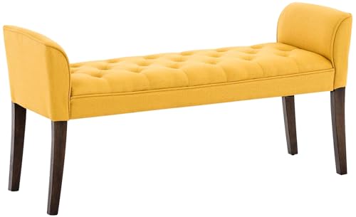 CLP Chaiselongue Cleopatra Polsterbank hochwertiger Polsterung und Stoffbezug I Sitzbank mit gestepptem Stoffbezug I Sitzhöhe von ca. 49 cm, Farbe:gelb, Gestell Farbe:antik-dunkel von CLP