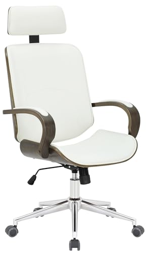 CLP Bürostuhl Dayton aus Kunstleder Drehstuhl mit Kopfstütze, Wippfunktion, Höhenverstellung & 360° Drehfunktion, Farbe:weiß/grau von CLP