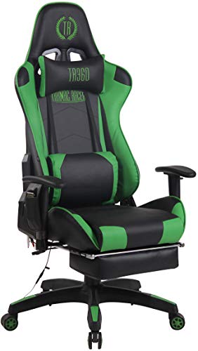 CLP Chefsessel Turbo XFM Kunstleder mit Massagefunktion l Höhenverstellbarer Bürostuhl mit ausziehbarer Fußablage und beheizbarem Sitzbereich, Farbe:schwarz/grün von CLP