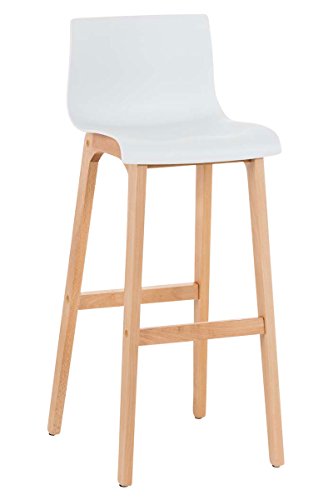 CLP Design Barhocker Hover Mit Lehne Und Kunststoffsitz I Barstuhl Mit Holzgestell und Fußstütze I Sitzhöhe: 77 cm, Farbe:weiß von CLP