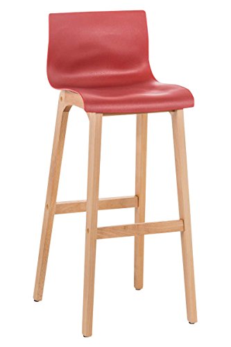 CLP Design Barhocker Hover Mit Lehne Und Kunststoffsitz I Barstuhl Mit Holzgestell und Fußstütze I Sitzhöhe: 77 cm, Farbe:rot von CLP