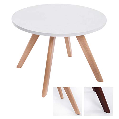 CLP Design-Beistelltisch Eirik aus Holz I Runder Teetisch mit matt weißer Tischplatte I Kompakter Couchtisch mit Holzbeinen, Farbe:Natura von CLP