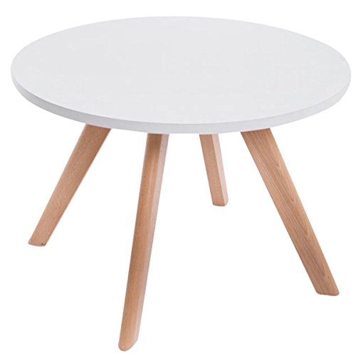 CLP Design-Beistelltisch Eirik aus Holz I Runder Teetisch mit matt weißer Tischplatte I Kompakter Couchtisch mit Holzbeinen, Farbe:Natur von CLP