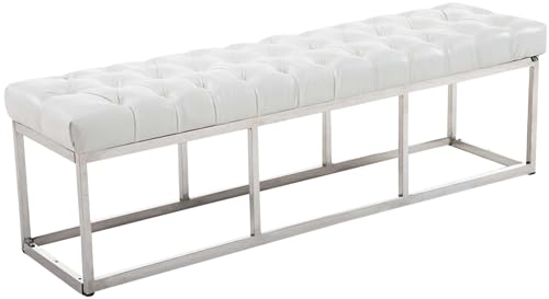 CLP Design Edelstahl Sitzbank AMUN mit Kunstleder-Bezug, Sitzhöhe ca. 45 cm, gepolstert und gesteppt, Farbe:weiß, Größe:150 cm von CLP