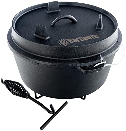 CLP Dutch Oven I Gusseisen-Topf Mit Ständer & Deckelheber Für Kochen, Grillen, Camping, Größe:11.3 L von CLP