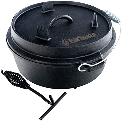 CLP Dutch Oven I Gusseisen-Topf Mit Ständer & Deckelheber Für Kochen, Grillen, Camping, Größe:4.2 L von CLP