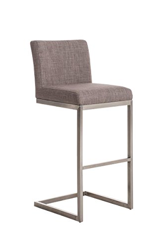 CLP Edelstahl-Barhocker Paros Stoff I Hocher Mit Polsterung In Vielen Farben I Thekenhocker mit Lehne und ergonomischer Fußstütze, Farbe:grau von CLP