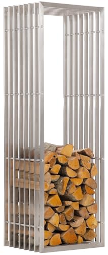 CLP Metall Kaminholzregal Irving Edelstahl I Robuster Und Handgefertigter Kaminholzständer I Brennholzregal Mit Sitzbankfunktion, Größe:40x50x150 cm von CLP
