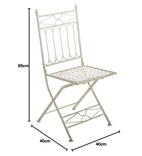 CLP Eisen-Klappstuhl ASINA in nostalgischem Design I Klappbarer Gartenstuhl mit edlen Verzierungen I erhältlich, Farbe:antik-Creme von CLP